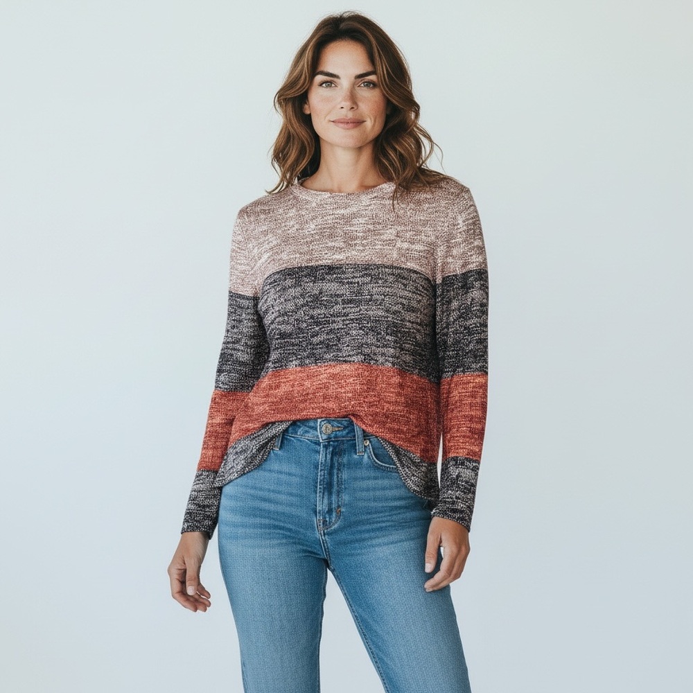 TCOT Colorblock Long Sleeve Stretch Jersey Top Multicolor S